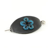 Leather hairpin with blue glass decorative flower handcrafted in Egypt by Sami Amin